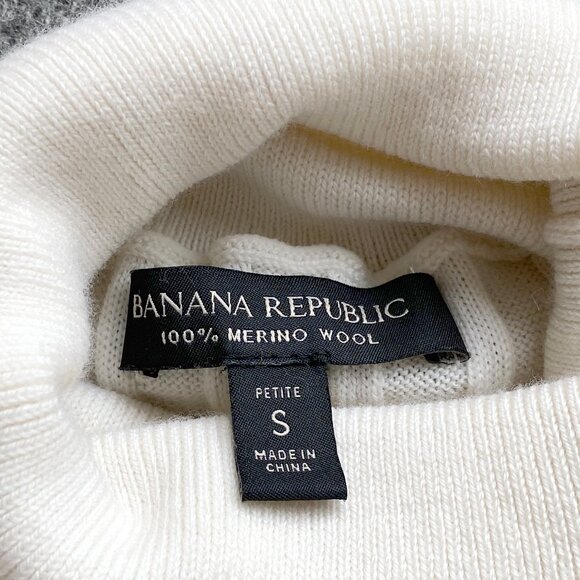Banana Republic Extra Fine Merino Wool Ribbed Turtleneck Sweater White S Petite - Picture 3 of 7